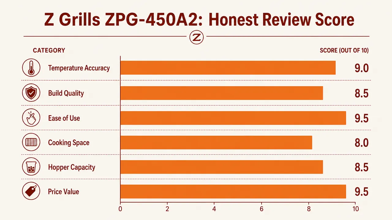 Chart comparing actual recorded grill temperatures versus set temperature on the Z Grills 450A2 over a 6-hour cook